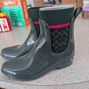 Coach rubber rain boots dark jade